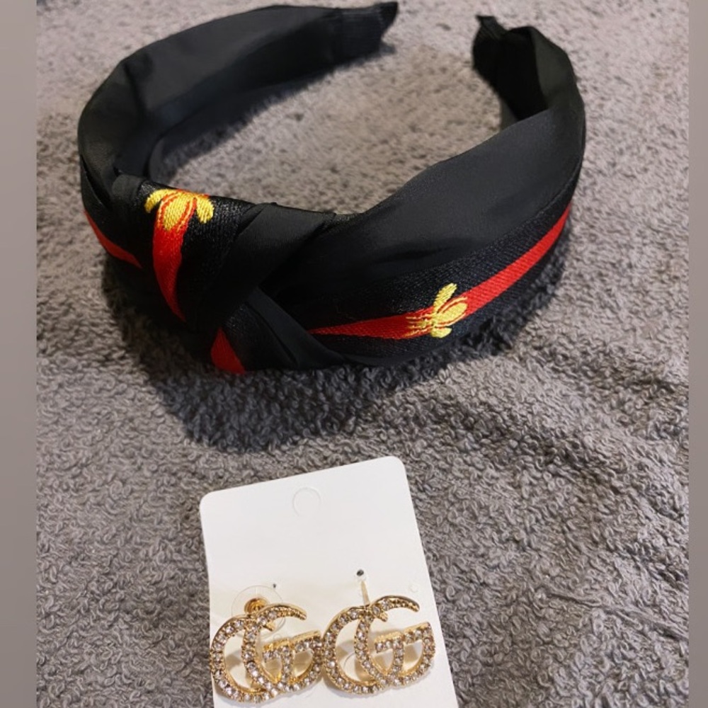 Black/red 🐝 headband and earrings set❤️🖤